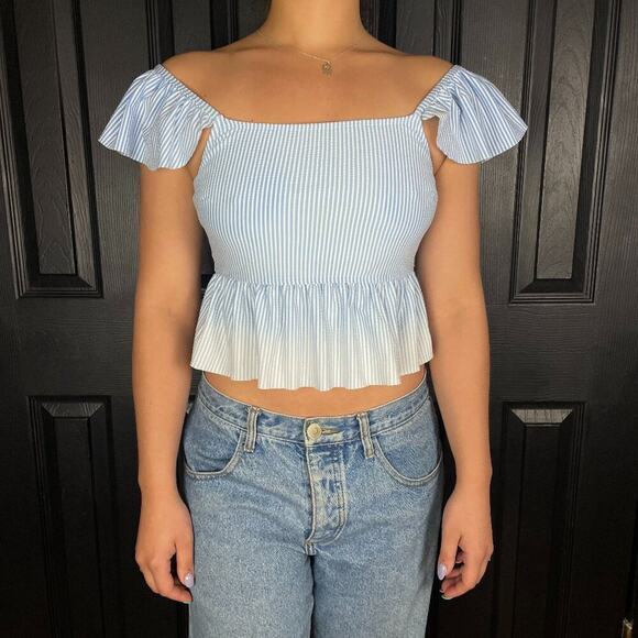 Preppy Off the Shoulder Ruffle Top - Picture 3 of 5